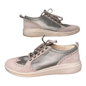 GEOX Respira Women’s Metallic Silver and‎ Gray Wingtip Sneaker Size 10.5/EU 41